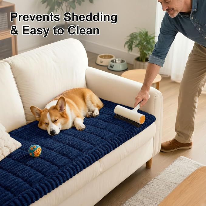 Smiry Couch Cover for Dogs, Non Slip Washable Sofa Protector for Pets, Soft Furniture Cover for Pet, Stylish Sofa Covers, Cozy Protect Against Fur, Dirt & Everyday Messes (Navy, 35.4" x 35.4")