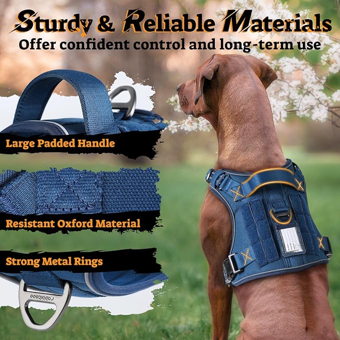 rabbitgoo Tactical Dog Harness for Small Dogs No Pull Adjustable Military Vest with Handle MOLLE Reflective Heavy Duty Dog Vest for Walking Training Hunting Outdoor Working Medium Size Dog Blue S