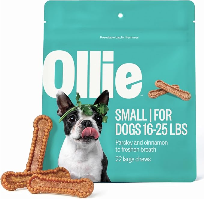 Ollie Dental Chews for Small Dogs, 12 Oz, Fresh Breath, Teeth Cleaning Treats, Sticks for Dog Oral Care, with Parsley and Cinnimon, for Pups 16-25 lbs