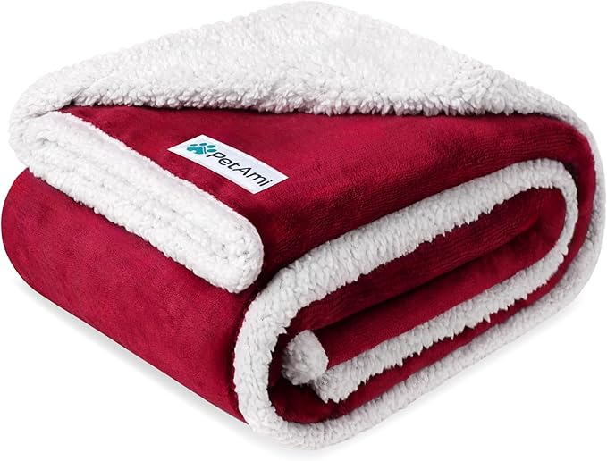 PetAmi Waterproof Dog Blanket for Couch, Pee Proof Sherpa Fleece Reversible Pet Throw, Furniture Protector for Bed Sofa Kennel, Soft Washable Cover for Small Medium Dog Puppy Cat, 29x40 Wine Red