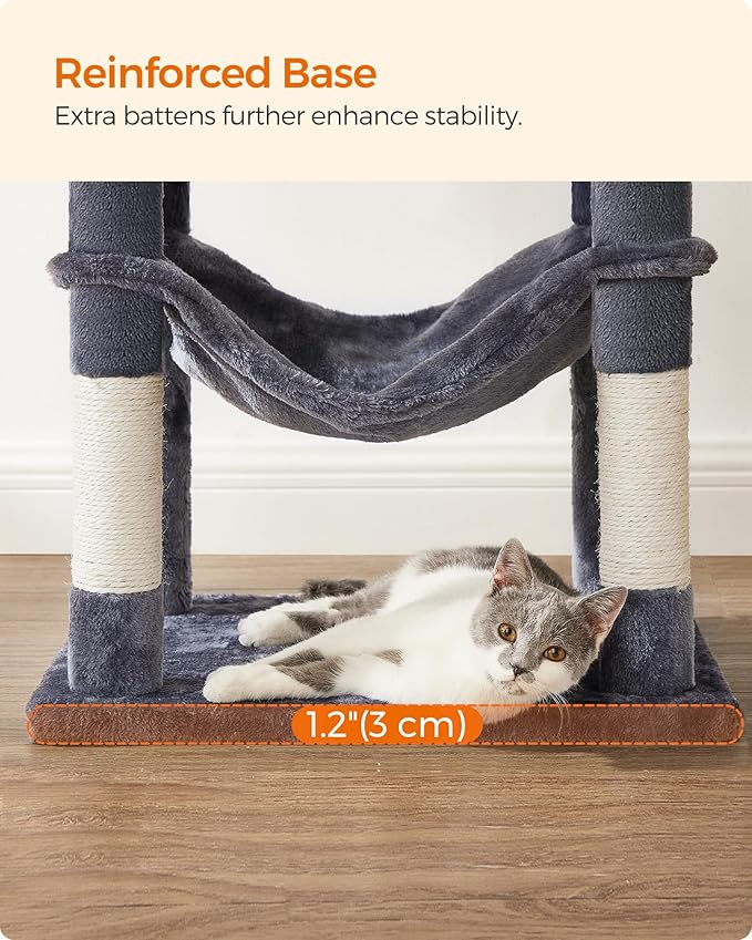 Feandrea Cat Tree, 54.2-Inch Cat Tower, Plush Multi-Level Condo with 4 Scratching Posts, 2 Perches, Hammock, Cave, Smoky Gray UPCT161G01