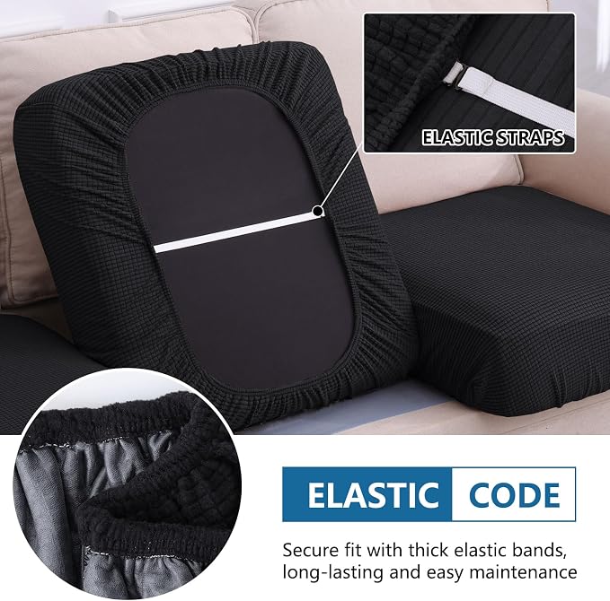 hyha Waterproof Couch Cushion Covers for Pets, Non Slip Sofa Seat Cover for Dogs Washable, Soft Thick Stretch Jacquard Fabric, Sofa Slipcovers with Elastic Bottom (1 Piece for Backrest M, Black)