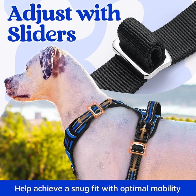 rabbitgoo Dog Harness for Large Dogs, 3 Buckles Easy On & Off No Pull Pet Vest, Soft Padded Walking Pet Harness with Control Handle, Adjustable and Reflective, Royal Blue, XL