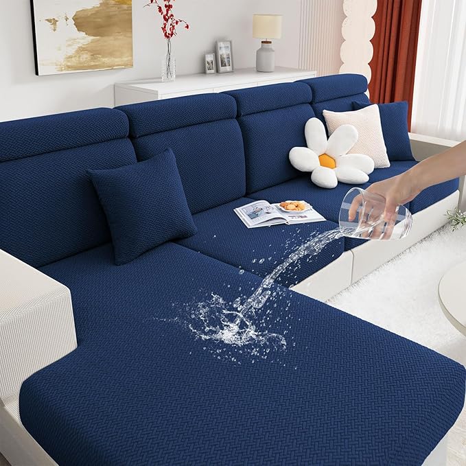 hyha Waterproof Couch Cushion Covers, Wear Resistant Couch Cover, Anti Slip Sofa Slipcovers Washable, Soft Thick Jacquard Furniture Protector for Pets Dog (1 Piece for Backrest L, Navy)