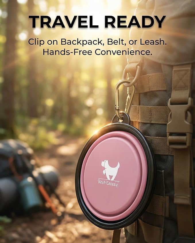 Collapsible Dog Bowls for Travel, 2-Pack Dog Portable Water Bowl for Dogs Cats Pet Foldable Feeding Watering Dish for Traveling Camping with Carabiners, BPA Free (Grey&Pink, Large)