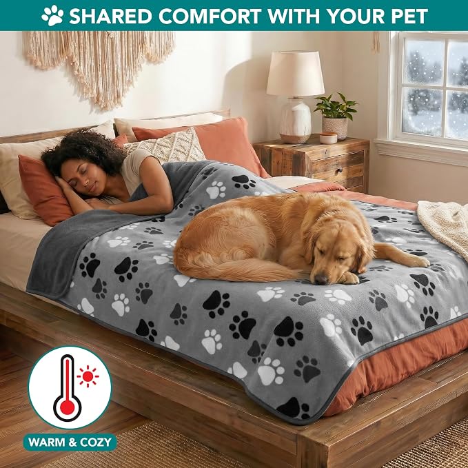 PetAmi Waterproof Dog Blanket for Couch, Pee Proof Reversible Cat Blanket for Sofa Bed Furniture Protector, Soft Fleece Washable Pet Throw for Dogs Cats Puppies Kittens, 40x60 Paw Print Gray