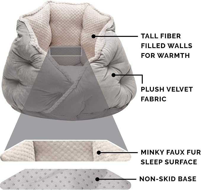 Furhaven 18" Round Pet Bed for Indoor Cats & Small Dogs, 100% Washable, For Pets Up to 14 lbs - Minky Plush & Velvet Hug Bed - Silver Gray, 18-inch