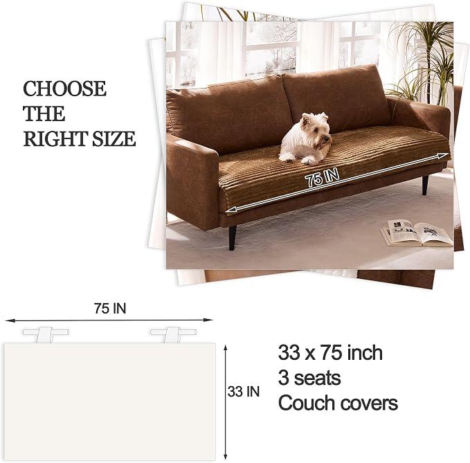 Dual Non-Slip Couch Cover for Dogs Waterproof, Fuzzy Soft Pet Couch Covers for Sofa 3 Cushion, Pet Friendly Soft Dog Bed Covers Sofa Cover Washable (Coconut, 33" x 75" 1 Pack)