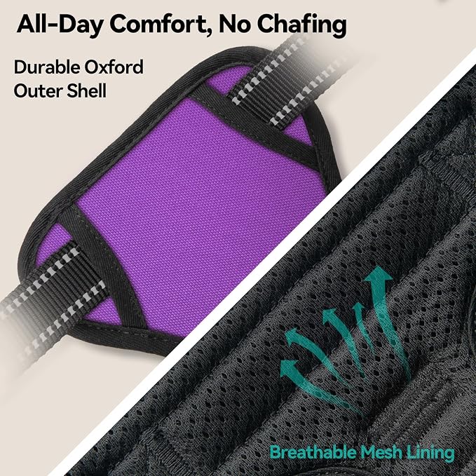 PHOEPET Reflective Dog Harness No Pull Large Breed Vest with 2 Metal Leash Attachment Hooks(L, Purple)