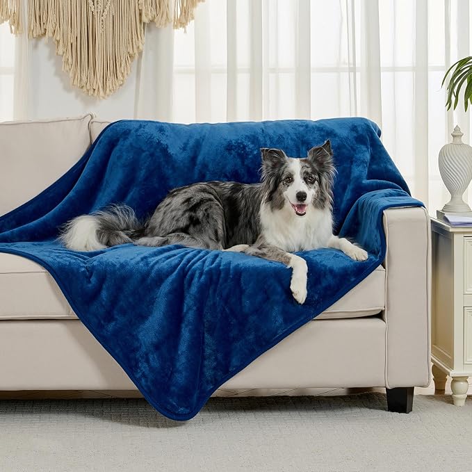 Waterproof Blanket for Bed Couch Sofa, Soft Liquid Pee Proof Pet Blanket for Dog Puppy Cat, Reversible Sherpa Fleece Furniture Protector (Navy Blue, 50x60 inches)