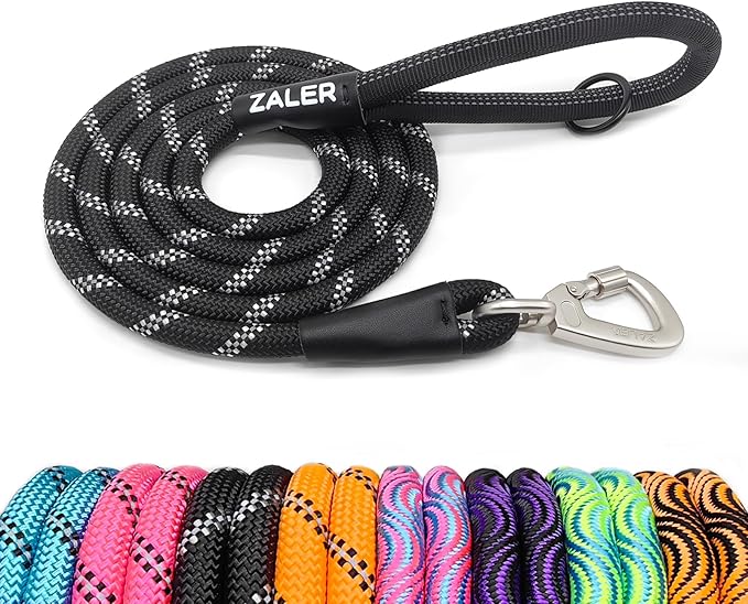 ZALER Rope Dog Leash, 4/5/6/10/15/20/30/50 Foot Reflective Dog Leashes with Carabiner, Heavy Duty Pet Lead for Large and Medium Dogs (5FT, Black)