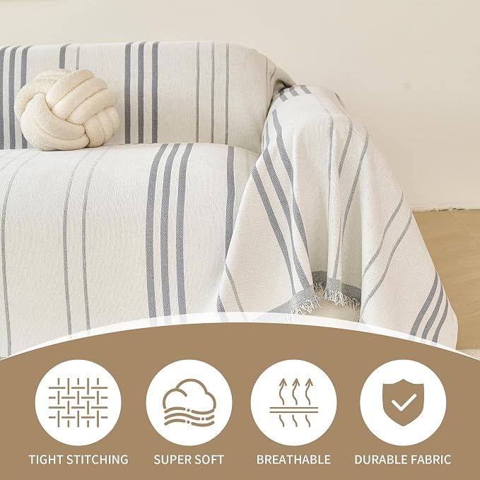 VANJOROY Couch Sofa Cover for 2 3 Cushion Sectional Sofa L-Shape -Washable 100% Organic Chenille Couch Cover for Dogs Pets, Boho Couch Cover Protector Soft Sofa Slipcovers with Tassel,71"x 134"