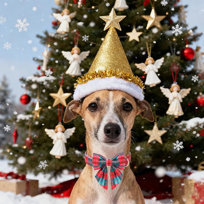 Unique Style Paws Christmas Dog Collar with Bowtie Red Green Grid Cotton Puppy Collars for Small Medium Large Dogs