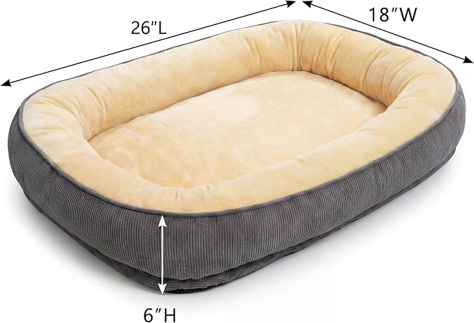 Calming Dog Bed for Medium Dogs 26"x19" - Orthopedic Washable Pet Bed with Anti-Slip Bottom, Indoor Soft Cat Bed with Removable Cover (Beige)