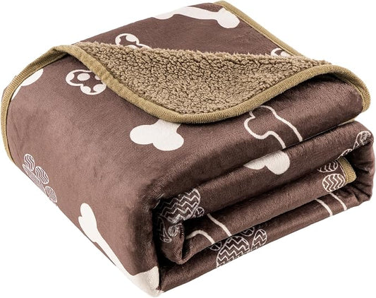Waterproof Dog Blankets Pet Blanket, 30"x40" Cat Blanket for Indoor Cats, Soft Fluffy Sofa Car Bed Protector, Reversible Sherpa Fleece Puppy Blanket for Small Medium Dogs(Chocolate Brown)