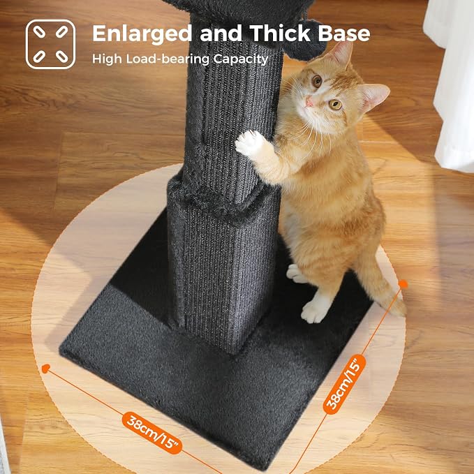 PAWZ Road Large Cat Scratching Post 32” Tall Black Scratching Post for Indoor Cats Adults Ultimate Scratch Post with Woven Sisal, Large Base and Removable Dangling Ball- Black