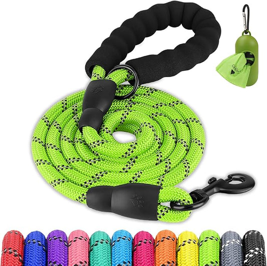 Joytale Dog Leash for Small Dogs, Heavy Duty Nylon Leashes with Comfortable Padded Handle and Highly Reflective Threads, Ideal for Walking and Training, Green, 5'×3/8''