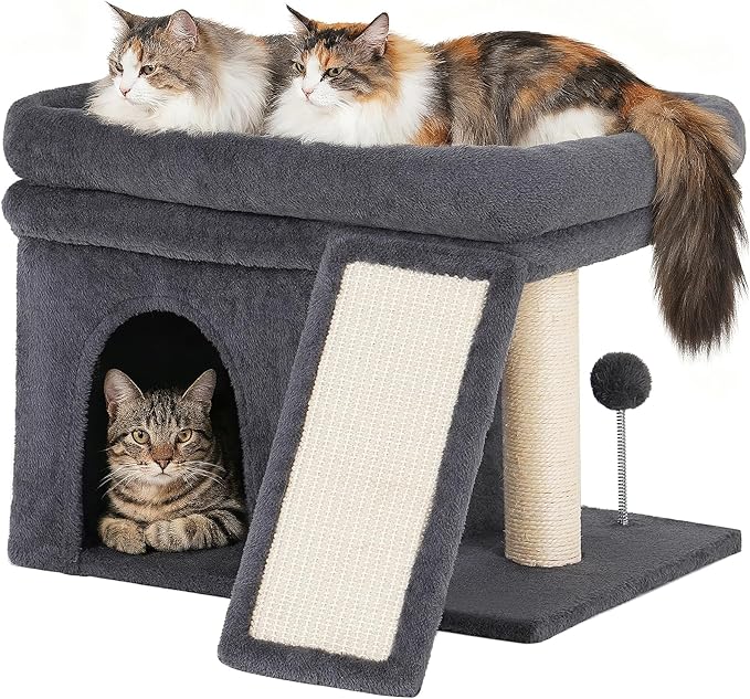 Aechonow Cat Tree for Large Cats, 14Inch Cat Tree Tower with Scratching Post, 20x16.5Inch Perch Bed for Adult Senior Cats, Removable Washable Mat, Dark Gray