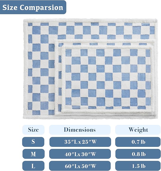 Ohocut Checkered Dog Blanket, Blue Jacquard Sherpa Blanket for Small Dog and Cats, Cute Aesthetic Style Fluffy Fleece Pets Blanket for Couch Protection Washable, 25"x35"