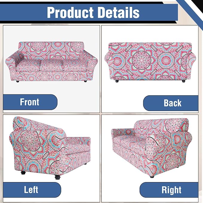 Stretch Couch Covers for 3 Separate Cushion Couch Sofa,Floral Printed Couch Sofa Cover,Washable Sofa Slipcover,Pet Friendly Furniture Protector with Elastic Bottom,Universal Fit for Home(Sofa,Cover)