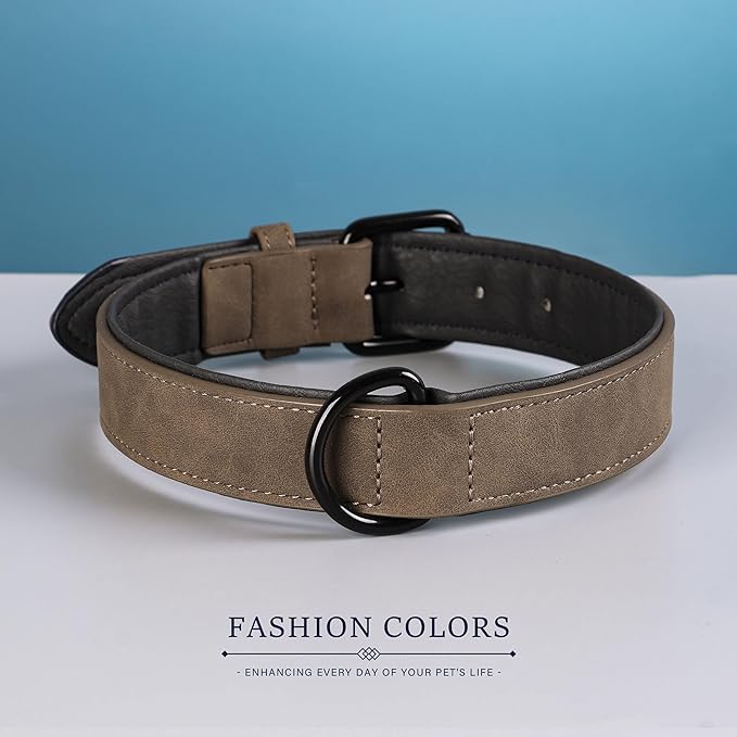 Didog Soft Padded PU Leather Dog Collar, Breathable and Adjustable Dog Collars for Medium Dogs, Comfortable for Daily Walk, Brown, L Fit Neck 14-18"(22-44 lbs)