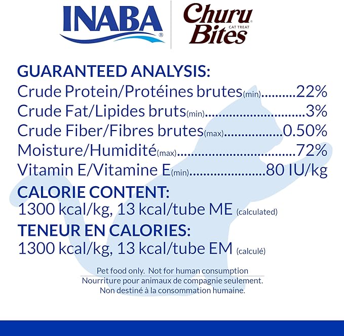 INABA Churu Bites for Cats, Soft/Chewy Baked Chicken Wrapped Churu Filled Cat Treats with Vitamin E, 0.35 Ounces per Tube, 24 Tubes Total (3 Tubes per Pack), Tuna with Salmon Recipe