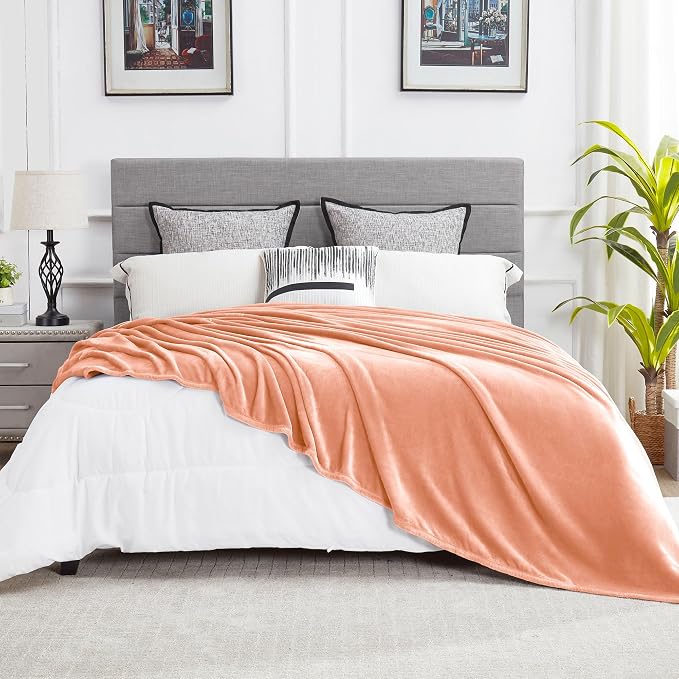 DREAMNINE Extra Large Soft Comfy Fluffy Fleece Bed Blanket Queen Size 90" x 90", Luxury Decorative Fuzzy Blanket for Bedroom, Big Cozy Shaggy Warm Flannel Blankets for Winter Autumn Pet, Peach