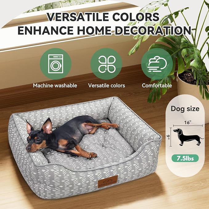 Zerbuger Rectangle Cat Dog Bed for Large Medium Small Pets Indoor Outdoor Machine Washable Sleeping Sofa Non-Slip Bottom Soft Puppy Bed Durable Orthopedic Calming Pet Cuddler (Medium, Grey Pattern)