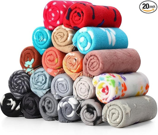 Eccliy 20 Pcs Puppy Blanket Pet Soft Fleece Dog Blankets Warm Felt Throw Sleep Mat Bed Covers for Doggie Puppy Pet Dogs Cat, 20 Styles (39 x 35 Inch,Mix)