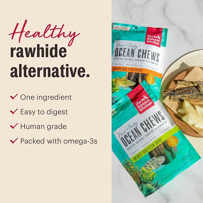 The Honest Kitchen Human Grade Ocean Chews Hearty Wolffish Skins Dog Treats, 6 oz (Beams)