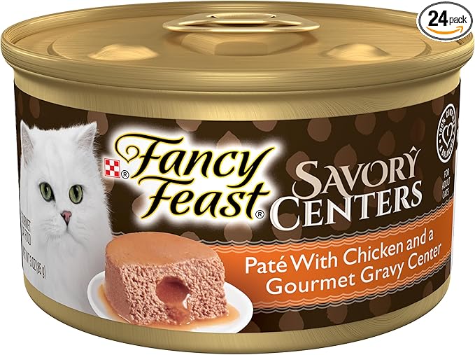 Purina Fancy Feast Savory Centers Gourmet Wet Cat Food Pate With Chicken and Gravy Center, (Pack of 24) 3 oz Cans