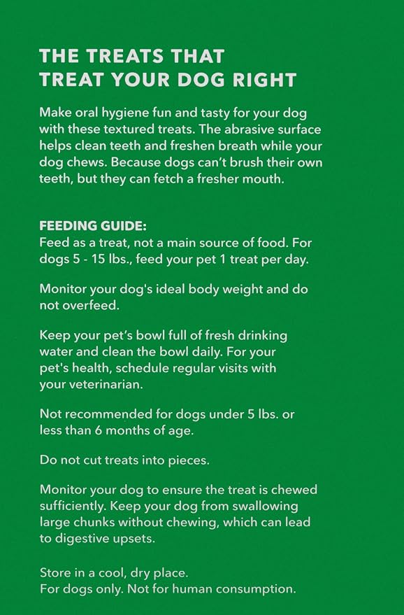 Amazon Basics Dental Dog Treats to Help Clean Teeth & Freshen Breath - Tiny (5-15 lbs), Unflavored (Previously Wag) (Pack of 2)