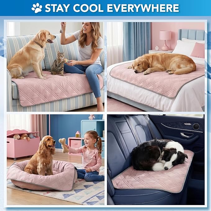 PetAmi Dog Cooling Mat, Waterproof Self Cooling Dog Pad with Non-Slip Backing, Q-Max >4.0 Pet Cooling Mat for Crate, Couch, Kennel & Car, Indoor Outdoor Summer Use, Pink, 29x40