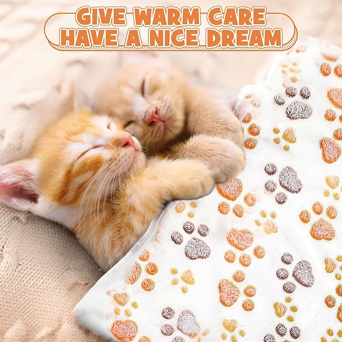 Tegeme 12 Pcs Pet Blankets 30 x 20 Inch Soft Fluffy Fleece Dog Cat Warm Paw Print Pattern Blankets Flannel Throw for Pets Dog Puppy Cat(White)