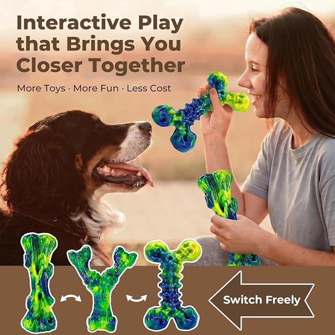 Kseroo Dog Chew Toys, 3-Pack, Peanut Butter, Medium & Large Dogs, Green | Indestructible, Rock-Hard Nylon, For Aggressive Chewers, 25-90lbs, Keeps Dogs Busy