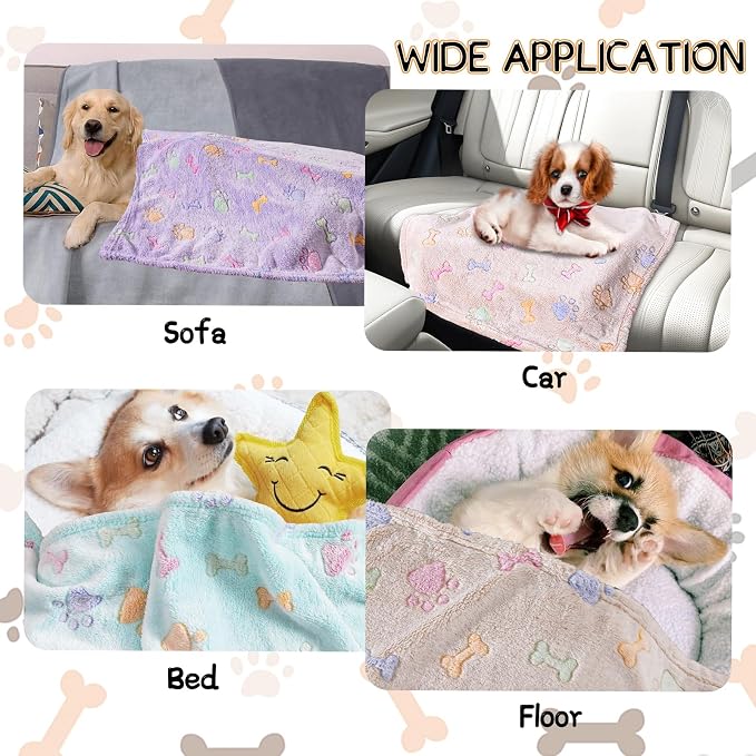 Rezutan Dog Blankets Throw 3 Pack for Large Medium Pet Cat Soft Fuzzy Blankets Washable,Reversible Paw Print for Dog Kennels-Beds, Sofas, Furniture Protection,41 x 31 inch, Purple/Green/Brown