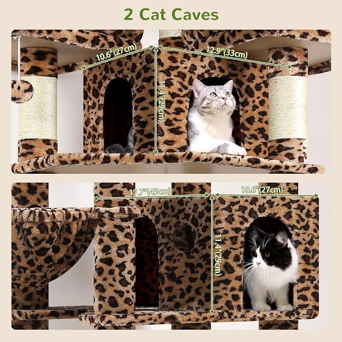 Globlazer Cat Trees and Towers for Multiple Adult Cats, 82-inch XXL Tall Cat Tree Tower for Indoor Cats with Scratching Post, 3 Perches, 2 Condos, 2 Hanging Baskets, F82, Leopard Print