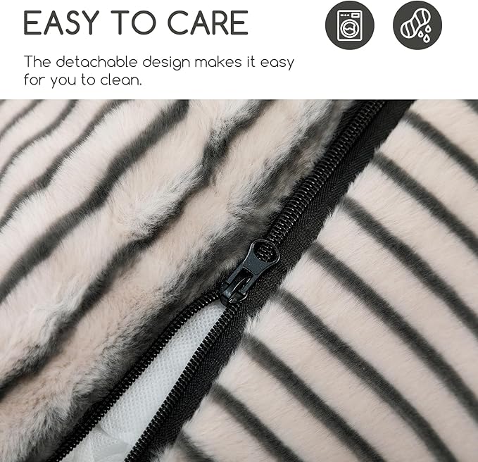 Hollypet Cat Bed Fluffy Plush Multifunctional Double-Layer Machine Washable Soft Warming Kitty Pet Couch Orthopedic Nest Beds for Small Cats Kitten and Dogs up to 13lbs, Gray Stripes(25x20x13in)
