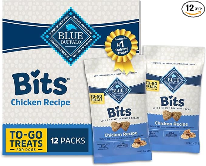 Blue Buffalo Blue Bits Natural Soft Moist Training Dog Treats Togo Chicken Recipe Bags, Contains Twelve (12) oz Bags