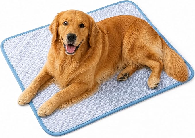 Dog Cooling Mat for Large Pets Up to 30Kg, 59"x40" Dog Cooling Mat - Gel Free Ice Silk Self-Cooling Pad, Non-Slip Summer Dog Cooling Pad, Washable Cat Cooling Mat, Blue
