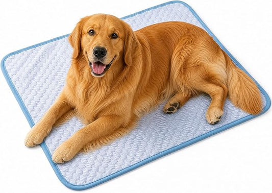 Dog Cooling Mat for Large Pets Up to 30Kg, 59"x40" Dog Cooling Mat - Gel Free Ice Silk Self-Cooling Pad, Non-Slip Summer Dog Cooling Pad, Washable Cat Cooling Mat, Blue