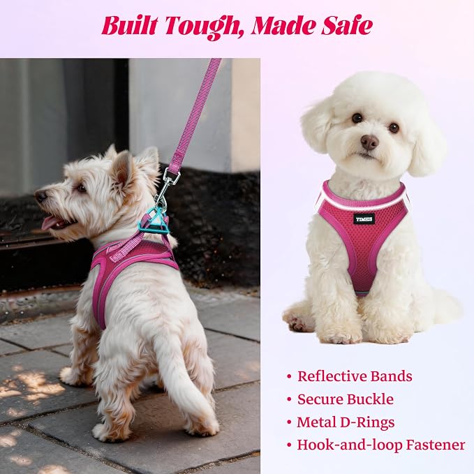 YIMEIS Dog Harness and Leash Set, No Pull Soft Mesh Pet Harness, Reflective Adjustable Puppy Vest for Small Medium Large Dogs, Cats (Rose Red, Small (Pack of 1)