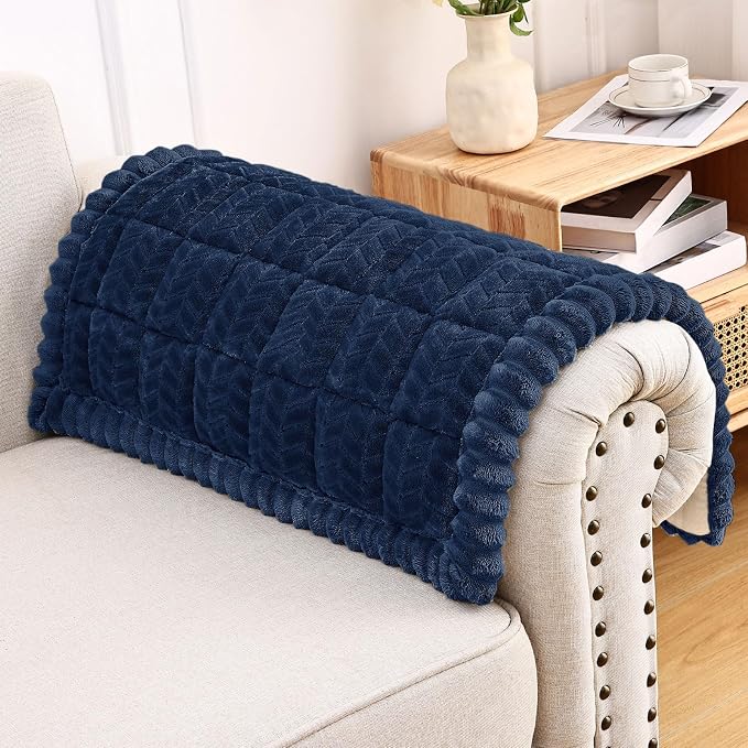 Smiry Couch Cover for Dogs, Non Slip Fuzzy Pet Sofa Arm Covers Washable for Armrest & Backrest, Soft Thick Furniture Protector for Cats Dogs, Against Fur, Dirt (Navy, 20"x24", 2 Pack)