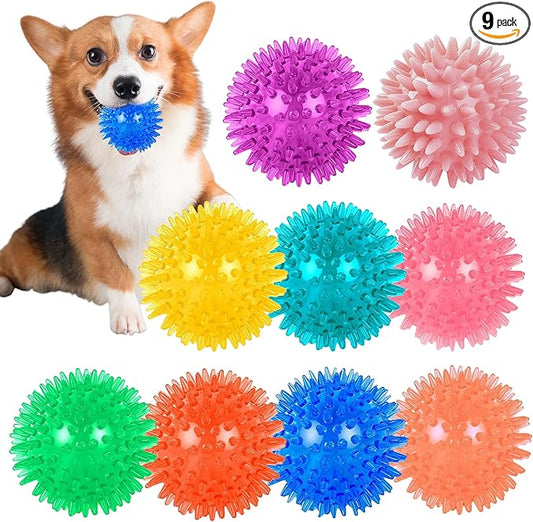 9 Pack Squeaky Dog Balls 2.5″ Dog Toys Balls for Small Medium Dogs Pet Puppy Chew Toys for Teething No Odor Durable Spiky Balls for Teeth Cleaning and Training for Small Dogs（Small）