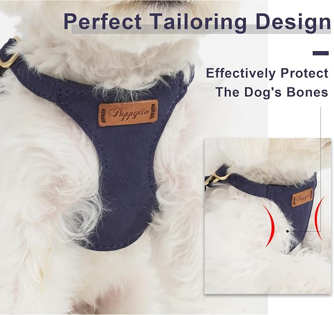 Puppytie Dog Harness with Multifunction Dog Leash,Soft Adjustable No Choke Escape Proof Pet Harness Vest for Medium Dogs or Large Dogs,Navy,M