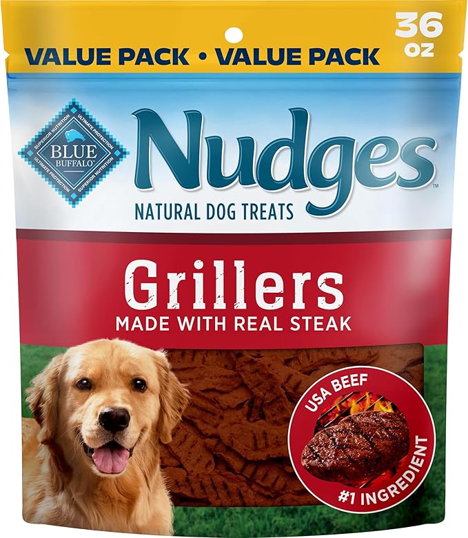 Blue Buffalo Nudges Steak Grillers Natural Dog Treats, Meaty Dog Snacks, Healthy Reward or Training Treat, Made in the USA with Real Beef, No Artificial Preservatives, 36 oz.