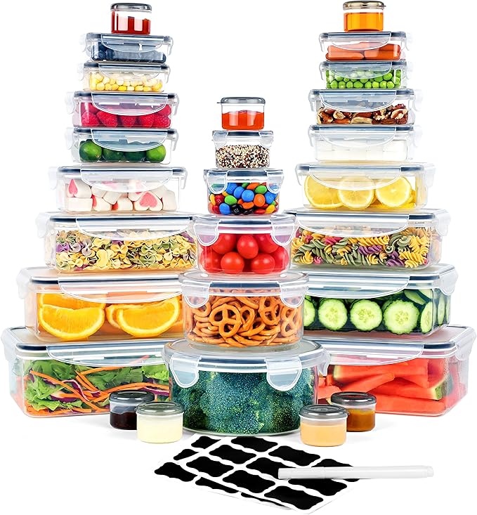 FOOYOO 56 Pcs Large Food Storage Containers Set with Lids (28 Containers + 28 Lids), Airtight Plastic Storage Containers for Pantry & Kitchen Organization, BPA-Free, Leak-Proof