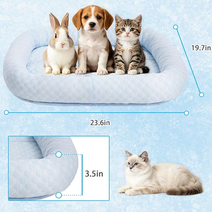 Cat Cooling Mat, Summer Cooling Pet Bed Mat for Cats or Small Dogs Puppy, 23.6"x19.7" Calming Anxiety Relief Small Dog Bed with 3D Sensory Dot,Soft & Comfortable Pet Pad with Anti-Slip Bottom