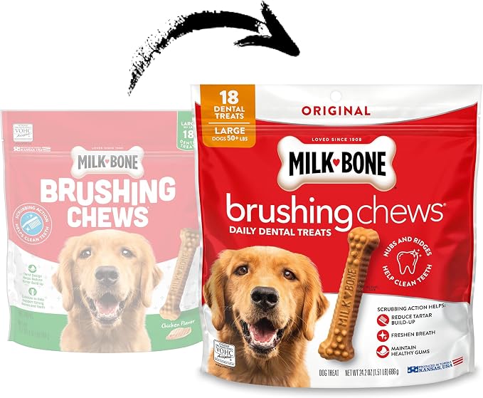 Milk-Bone Brushing Chews Original Chicken Flavor Daily Dental Dog Treats, Large, 24.2 Oz. Bag