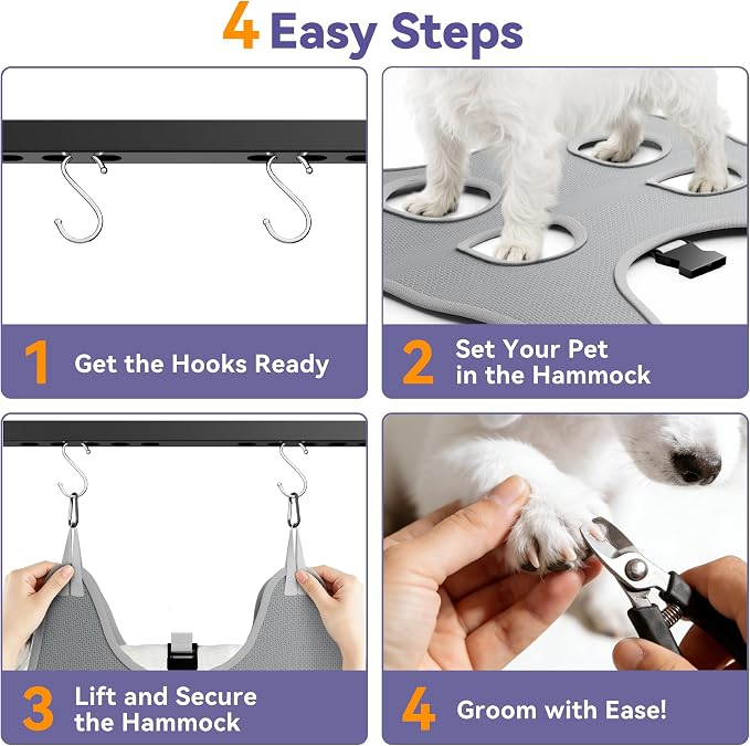 niffgaff Adjustable Dog Grooming Arm with Clamp, 26″–40″ Height, XS Hammock with Back Buckle, No-Sit Grooming Restraint for Small Cats & Dogs